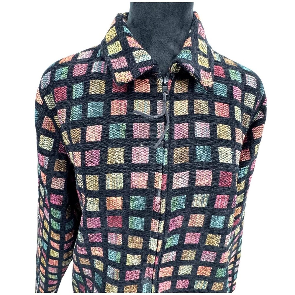 Vintage Women Colorblock Tapestry Zip Jacket Geometric Size Large Lagenlook Boxy